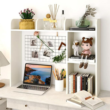 Desktop Bookshelf, 3-Tier Wood Countertop Bookcase with 5 Shelves, Desk Hutch for College Dorm, Multipurpose Desk Organizer Shelf Display Rack for Home Office, Hutch Top Only