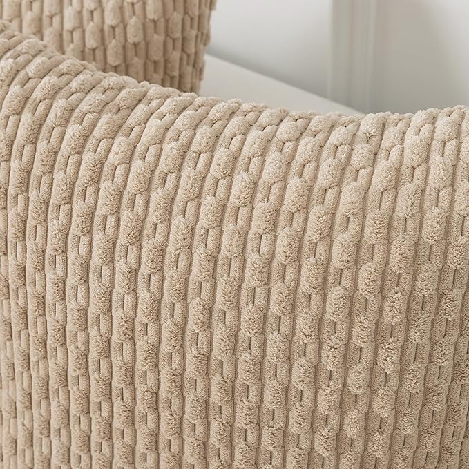 Kevin Textile Throw Pillow Covers Soft Corduroy Decorative Set of 2 Boho Striped Pillow Covers Pillowcases Farmhouse Home Decor for Couch Bed Sofa Living Room 16x16 Inch Beige