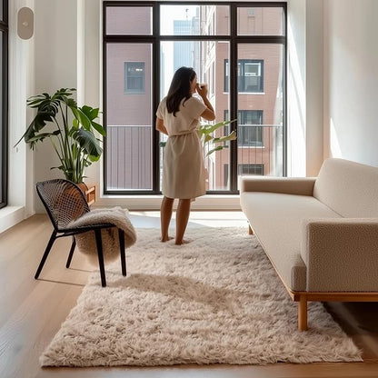 Super Area Rugs Ultra Soft & Fluffy Faux Sheepskin Rug, Light Brown 5 x 7 Feet Carpet for Bedroom Living Room