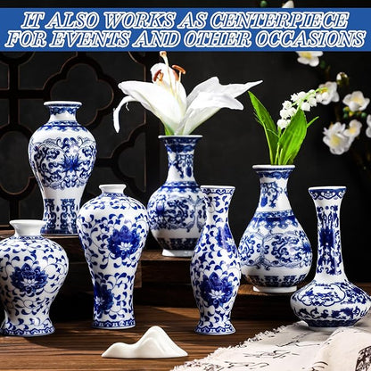 Maxcheck 24 Pcs Porcelain Blue and White Vase Mini Chinoiserie Bud Vase Vintage Ceramic Oriental Handmade Chinese Flower Jardiniere for Home Office Shelf Table Centerpieces Decor