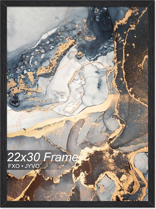 Engineered Wood 22x30 Frame, Black Picture Frame for 22 x 30 Inch Poster Puzzle Photo, Light Weight 22 by 30 Poster Frame with Wood-grain for Wall - 1 Pack/Black/22 x30