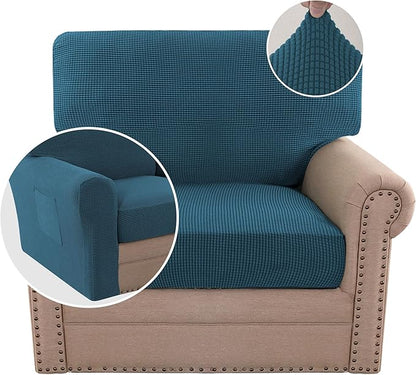 H.VERSAILTEX Multi-Pieces Chair Covers Stretch Couch Covers Form Fitted Seat and Back Cushions Covers (1 Seat Cover Plus 1 Back Cusion Cover, Bonus 2 Armrest Covers), Deep Teal