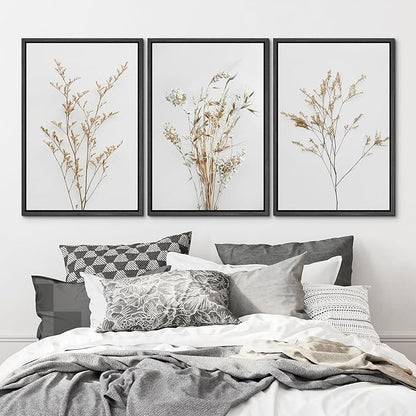 MUDECOR Framed Canvas Print Wall Art Wildflower Floral Botanical Prints Minimalist Wall Art Modern Farmhouse for Bedroom - 24"x36"x3 Black