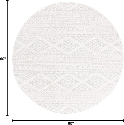 SAFAVIEH Tulum Collection Area Rug - 5' Round, Ivory & Light Grey, Moroccan Boho Tribal Design, Non-Shedding & Easy to Clean, Ideal for Living Room, Bedroom, Dining Space (TUL272G)