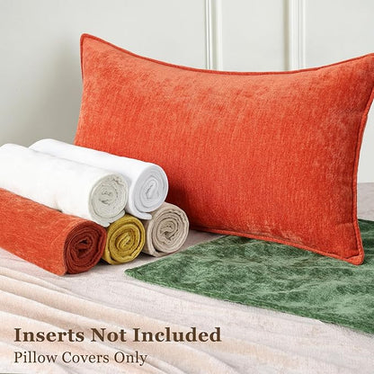 decorUhome Spring Couch Throw Pillow Covers 20x20 Set of 2, Decorative Soft Velvet Neutral Chenille Pillow Covers with Elegant Design for Sofa Bed Living Room Home Decor, Rust