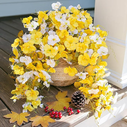 HyeFlora Hibiscus Fall Flowers Artificial Hanging Flowers Plants for Outdoors Autumn Decoration, 2pcs Silk Hibiscus Vines Realistic UV Resistant Faux Flowers for Outside Planters Yard Garden Home, Mix