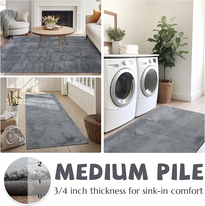jinchan Solid Plush Area Rug 2x3 Performance Shaggy Washable Rug Indoor Entryway Doormat Soft Modern Faux Wool Cozy Non Slip Carpet for Living Room Kid Room Bedroom Nursery Grey