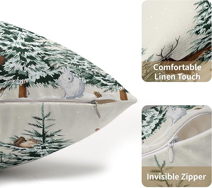 Christmas Tree Lumbar Pillow Covers 12x20 Set of 2 Deer Animal Print Decorative Outdoor Dark Green Xmas Throw Pillow Cases Rustic Winter Holiday Decoration Farmhouse Sofa Couch Cushion Cover Bed Decor