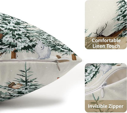 Christmas Tree Lumbar Pillow Covers 12x20 Set of 2 Deer Animal Print Decorative Outdoor Dark Green Xmas Throw Pillow Cases Rustic Winter Holiday Decoration Farmhouse Sofa Couch Cushion Cover Bed Decor