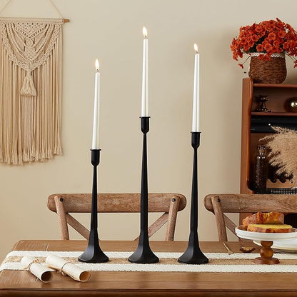 Iron Taper Candle Holder Set of 3 15.5” 14” 12” Decorative Modern Vintage Metal Tall Candlestick Holders for Wedding, Dinning Table,Mantle, Party Decoration (3, Black)