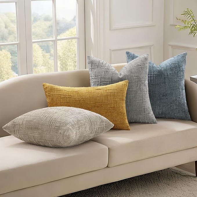 decorUhome Spring Light Brown Chenille Throw Pillow Covers 12x20 Set of 2 Textured Slubby Couch Pillow Covers Farmhouse Accent Modern Neutral Decorative Pillow Cases for Bed Sofa Living Room