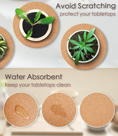 Cork Plant Coasters, 4 Sizes Double Layers Hard Thick Planter Coaster, 4/6/8/10 Inch Absorbent Mats, Cork Trivets for Hot Dishes, Coasters for House Plants, 8 Pcs