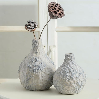 Stone Vases, Ceramic Bud Vase Set of 2 Minimalist Vases for Pampas Grass,Modern Vase for Wabi Sabi Home Decor, Shelf Decoration，Fireplace Decor,Coffee Table Decor