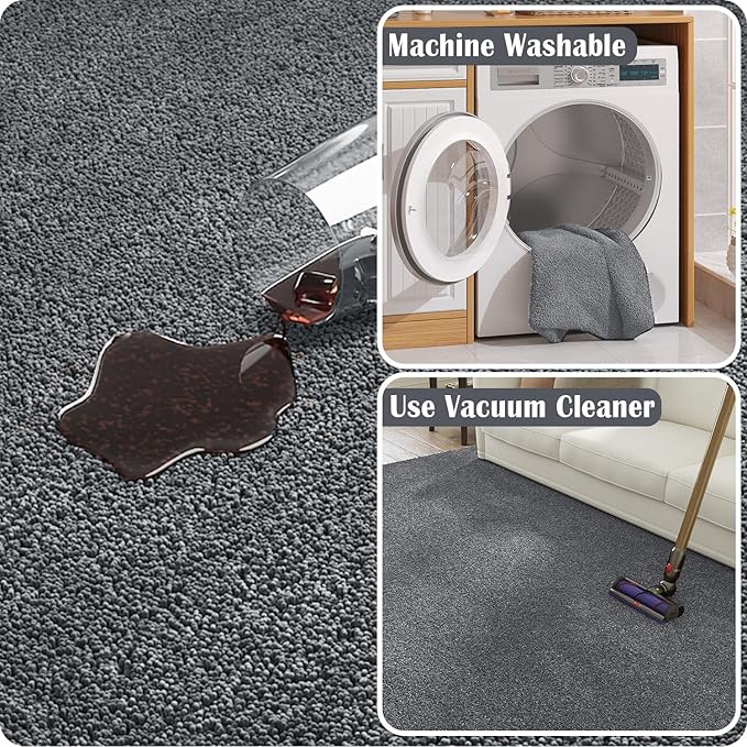 jinchan Solid Plush Runner Rug 2x6 Performance Shaggy Washable Hallway Rug Soft Modern Faux Wool Cozy Non Slip Carpet for Bedroom Laundry Room Living Room Kids Nursery Grey