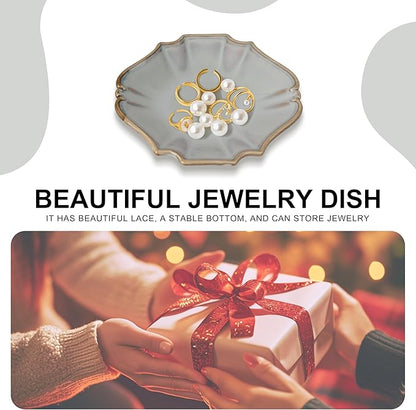 Ceramic Jewelry Dish, Decorative Tray for Rings Earrings Necklaces Bracelet Watch Keys, 4.50" Trinket Tray as Gifts for Women (Reactive Court)