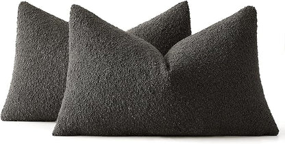 MIULEE 12x20 Inch Decorative Lumbar Throw Pillows for Bed Set of 2 Textured Boucle Neutral Winter Throw Pillow Covers Dark Coffee Accent Solid Pillowcases Sofa Livingroom Home Decor