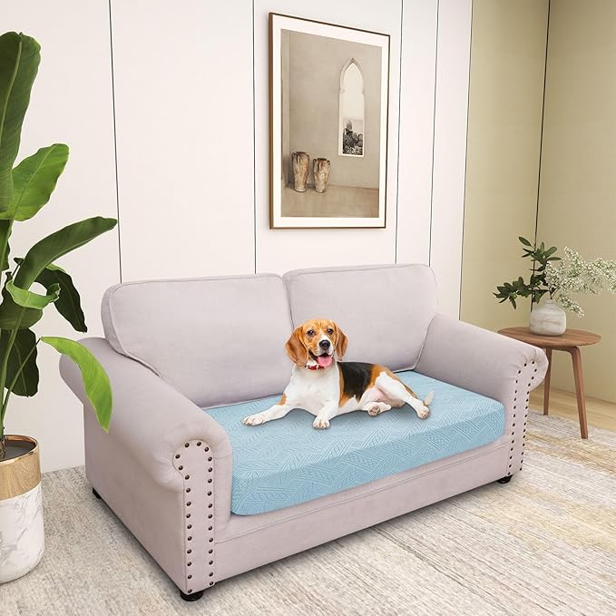 hyha Individual Couch Cushion Covers, Stretch Magic Sofa Seat Cushion Covers Washable, Dog Couch Sofa Slipcover for Pets, Kid with Elastic Bottom(Medium, Lake Blue)