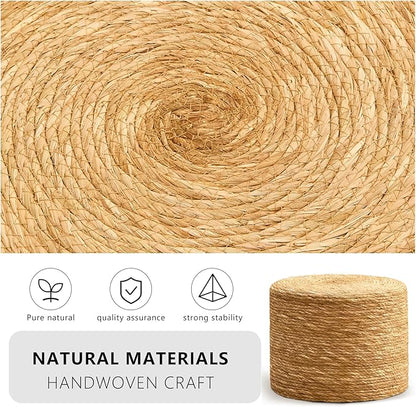 Wimarsbon Round Pouf Ottoman, Natural Hand Knitted Footrest Poof, Rustic Lounge Pouffe, Boho Pous Foot Stool, Accent Table or Seat (Natural Cattail, 15.7 * 15.7 * 11.8)