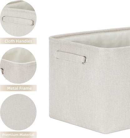 HNZIGE Large Fabric Storage Baskets for Storage 3 Pack Shelf Closet Storage Bins Baskets for Organizing Linen Cloth Decorative Baskets Organizers Home Nursery Toy Cream 15“ x 11” x 9“