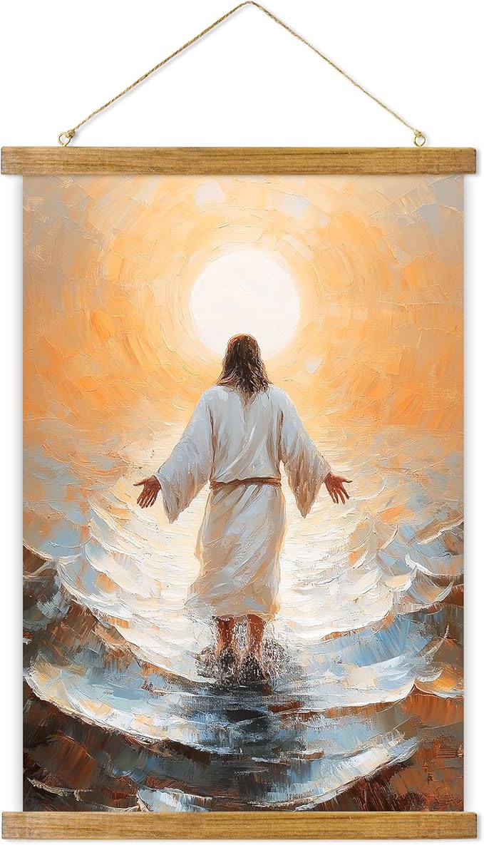 ABoby Jesus Walking on Water Poster, Christian Wall Art Framed, Bible Story Wall Decor Painting for Room Decor