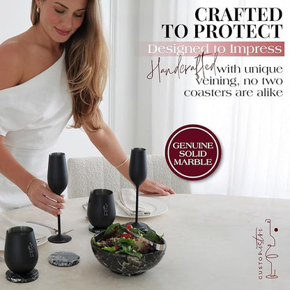 Gusto Nostro Black Marble Coasters Set of 8 - Modern Natural Stone Coasters for Drinks - Solid Marble Kitchen Accessories, Round Artisanal Stone Coaster for Kitchen Counter, Coffee Table, Countertop