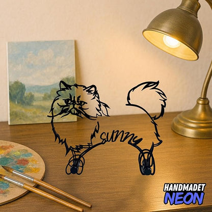 Personalized Persian Cat Minimalist Metal Line Art Sculpture Custom Name Abstract Figurine Desk Decor Wall Art Cat Enthusiasts Living Room Bedroom Gift For Birthday Anniversary