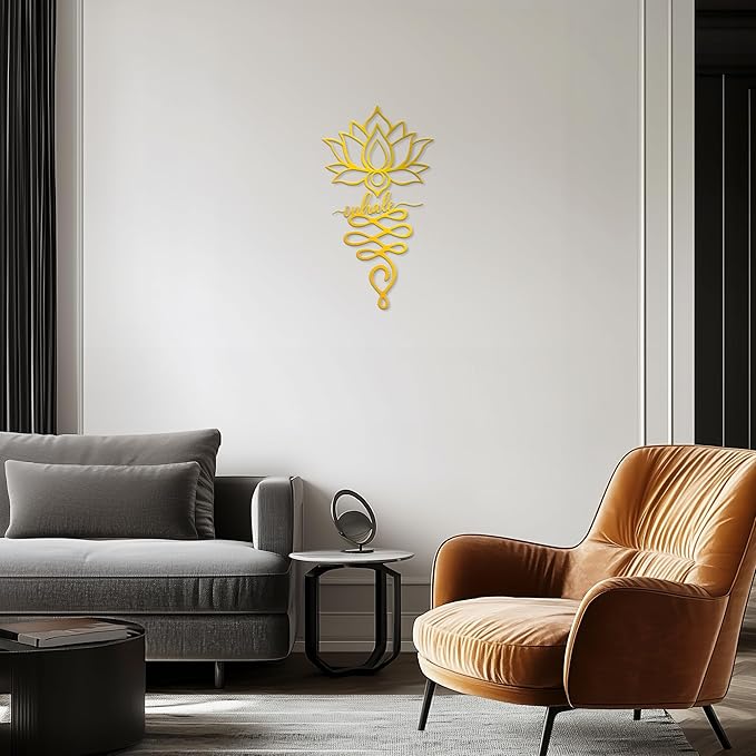 Xedatric Lotus Wall Decor Twin Piece Metal Wall Sculpture for Yoga Decor, Home & Office - Elegant Lotus Decor with Gorgeous Gold Finish