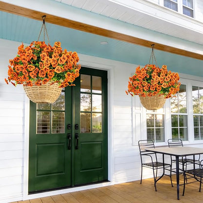 Artificial Flowers, 24 Bundles, Decorative Bouquets for Home, Wedding, Garden, Office Decor (Orange)