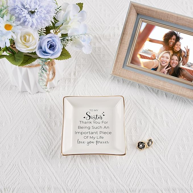 Sister Gifts, To My Sister Ring Tray Jewelry Dish, Sister Birthday Gifts for Sister Christmas Mother's Day Valentines Gift for Sisters from Sister Brother