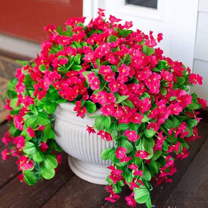 HyeFlora Artificial Fake Outdoor Outside Hanging Plants Flowers Vines for Spring Decoration, 2PCS Faux Silk Hotpink Daisy Mums UV Resistant Look Real Orchid Vine for Indoor Home Balcony Porch Planter