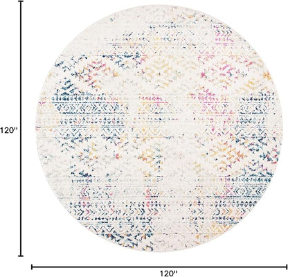 SAFAVIEH Tulum Collection Area Rug - 10' Round, Ivory & Blue, Moroccan Boho Tribal Design, Non-Shedding & Easy to Clean, Ideal for Living Room, Bedroom, Dining Space (TUL272C)