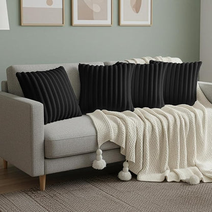 Black Throw Pillow Covers 18 x 18 Set of 4, Cute Boho Throw Pillow Cover for Couch/Bed, Decorative Pillows Covers for Sofa/Bed, Accent Pillow Covers for Living Room, Rustic/Home/Room Decor