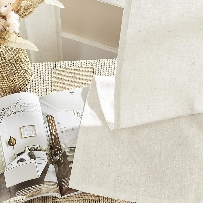Joydeco Linen Curtains 2 Panel Set,Light Filtering, Ivory on Linen Curtains 90 Inch Curtains for Living Room, Cream Drapes 90 Inches Long Rod Pocket Back Tab Curtains (90" L x 70" W)