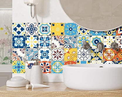 FLFK Wall Border Tile Stickers Peel and Stick Wallpaper Border for Kitchen Backsplash Bathroom Shower Room,4"x240"