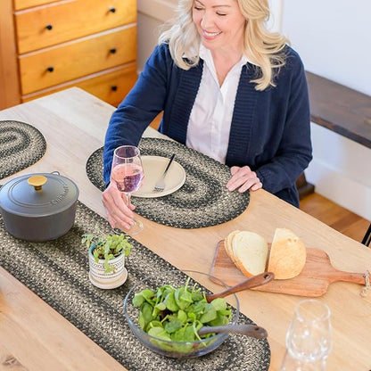 Homespice Flint Hill Braided Oval Table Runner, Warm Primitive Decor, Grey 11x36 - Jute Dining Table Accessories - Rich Colors, Easy to Clean, Durable and Protects Furniture