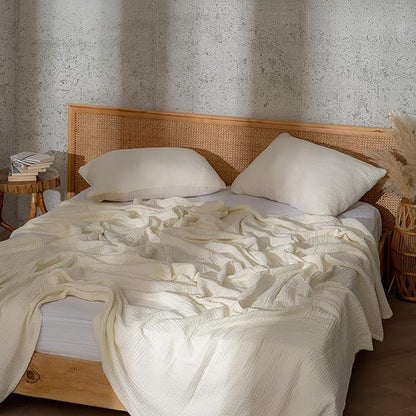 Muslin Blanket - Pure 100% Turkish Cotton Airy Soft Light Versatile Gauze Throw Blanket for Bed, Couch, Sofa (Natural, Twin XL Size (71" x 95" inch))