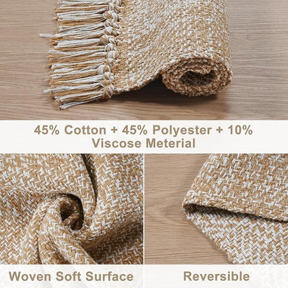 Collive Comfy Area Rug 4' x 6', Tan/Cream Woven Cotton Bedroom Rugs, Modern Indoor Accent Rug Floor Carpet with Tassel for Living Room, Nursery Room, Dining Room, Bedside, Office, Patio Decor