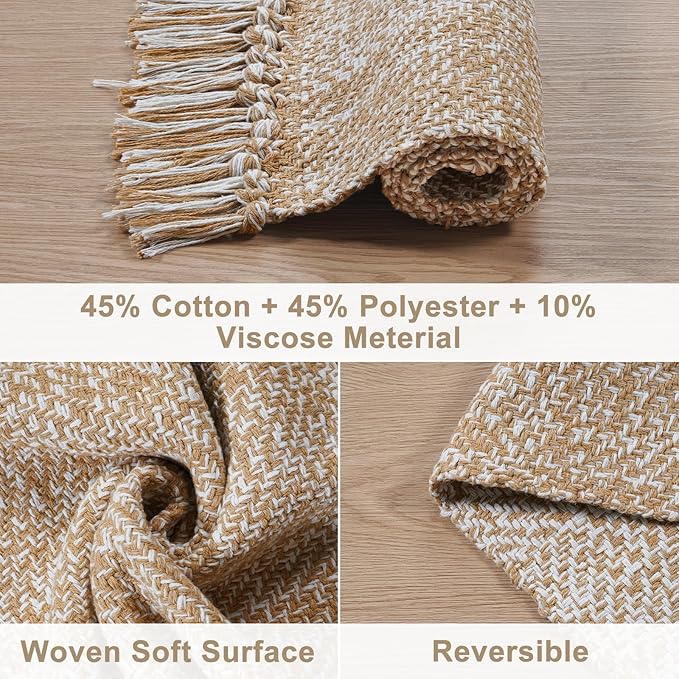 Collive Long Hallway Runner Rug 2.6' x 7', Washable Runners Indoor Entryway Rugs, Tan/Cream Braided Woven Kitchen Carpets Low Profile Front Door Floor Mat for Laundry Room Bedroom Doorway