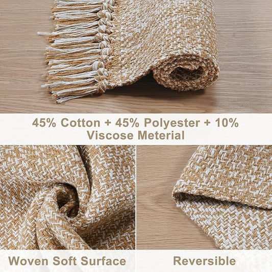 Collive Small Bathroom Rug, 2' x 3' Hand-Woven Low Profile Front Entryway Rug, Tan Cotton Reversible Washable Kitchen Mat Modern Farmhouse Carpet for Foyer Bedroom Back Door Decor