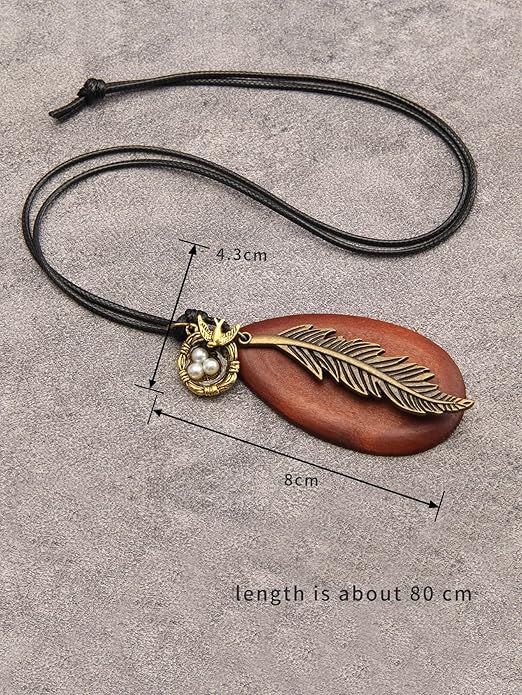 Leather Necklace for Women Boho Choker Necklace Long Cord Leather Pendant Bohemian Neckalce Vintage Alloy Pendant Leather Rope Necklace Wooden Necklaces for Women