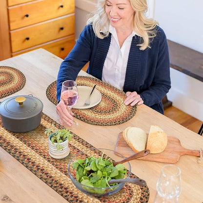 Homespice Russet Jute Braided Table Runner, Warm Country Decor, Set of 2, Multicolor Oval 8x28 - Rich Colors, Easy to Clean, Durable and Protects Furniture