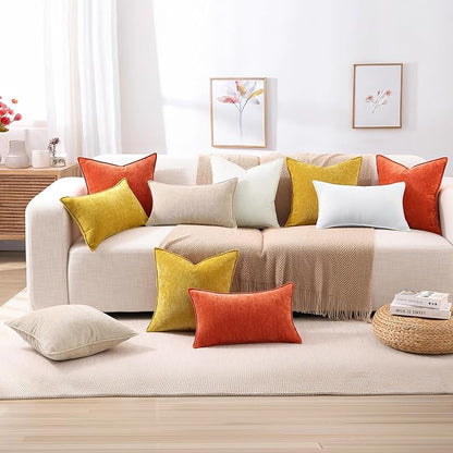 decorUhome Spring Couch Euro Sham Throw Pillow Covers 26x26 Set of 2, Decorative Soft Velvet Neutral Chenille Pillow Covers with Elegant Design for Sofa Bed Living Room Home Decor, Beige