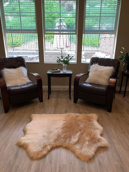 LAMBZY Faux Sheepskin Super Soft Hypoallergenic Silky Shag Rug for Living Room, Kids Room, Sofa (Double Side by Side 3'x4, Beige)