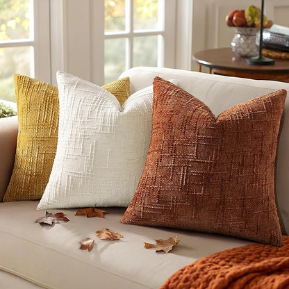 decorUhome Spring Rust Chenille Throw Pillow Covers 16x16 Set of 2 Textured Slubby Couch Pillow Covers Farmhouse Accent Modern Neutral Decorative Pillow Cases for Bed Sofa Living Room