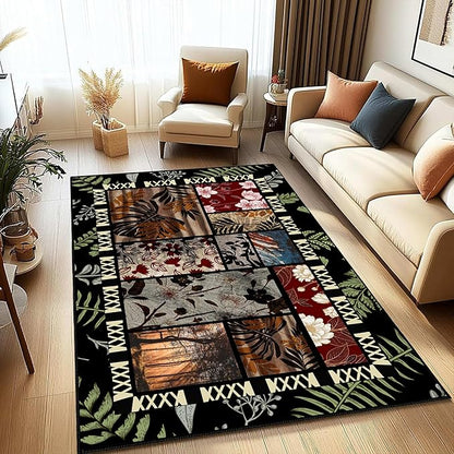 Jungle Floral Area Rugs 5x8ft, Tropical Leaf Print Washable Carpet, Non-Slip Soft Low Pile Accent Mat for Bedroom, Dining Room, Nursery, Playroom