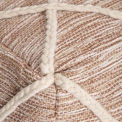 Anji Mountain 100% Handmade & Handcrafted Comfortable Home Décor Pouf Ottoman Footrest for Living Room, Bedroom, Nursery, Kidsroom, Patio Furniture - (22" x 22" x 16"- Ivory,Tan)