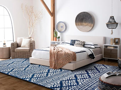 SAFAVIEH Area Rug 8x10 - Tulum Collection - Large - Navy & Ivory, Moroccan Boho Tribal Design, Non-Shedding & Easy to Clean, Ideal for Living Room, Bedroom, Dining Space (TUL272N)