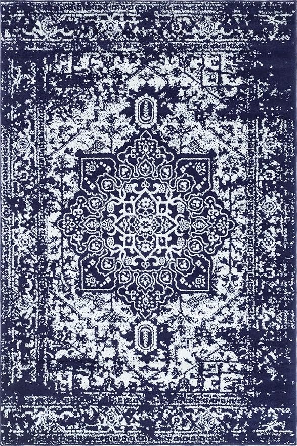 Rugs.com Arlington Collection Rug – 6' x 9' Navy Blue Medium-Pile Rug Perfect for Living Rooms, Large Dining Rooms, Open Floorplans