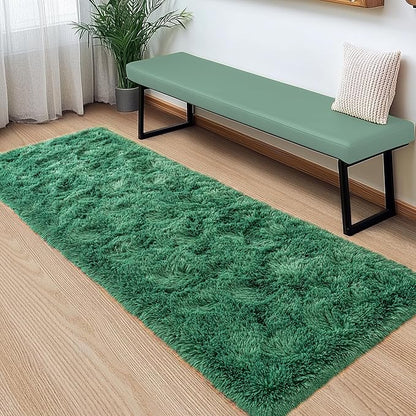 Small Runner Rugs for Bedroom Hallways, 2x4 Runners for Hallways Fluffy Shag Throw Area Rug Non Slip for Bedside Dorm, Shag Rugs for Girls Boys Bedroom, Floor Carpet Runner for Kids Dorm, Dark Green