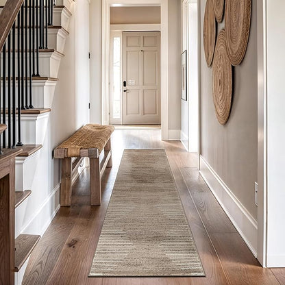 Rugshop Bohemian Stripe Stain Resistant High Traffic Living Room Kitchen Bedroom Dining Home Office Runner Rug 2' x 7' Beige
